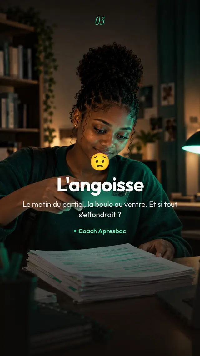 Carte : l'angoisse, un étudiant angoissé avant son examen