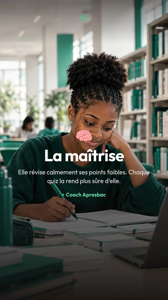 Carte : la maîtrise, une étudiante révise calmement ses points faibles
